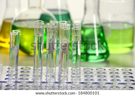 Test tubes in rack inside laboratory