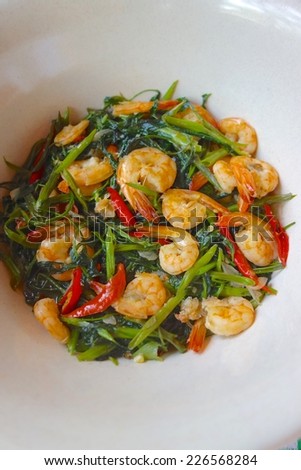 Water spinach with prawns