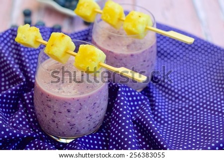 Vegan Smoothie made from  Blueberry, Pineapple, Soy yogurt and Agave Syrup