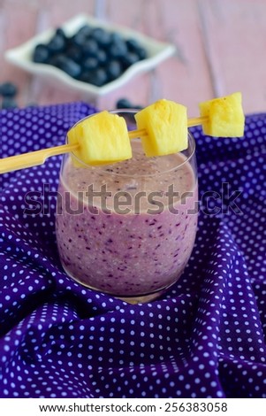 Vegan Smoothie made from  Blueberry, Pineapple, Soy yogurt and Agave Syrup