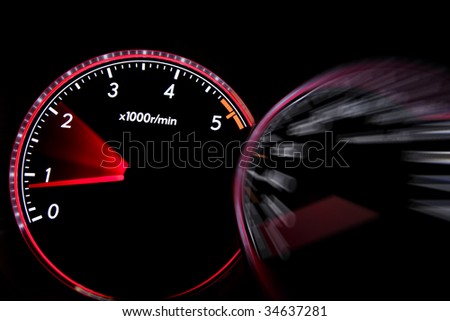 stock photo Car dashboard gauges illuminated at night tachometer 