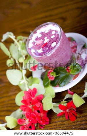 Strawberry dessert decorated with flowers