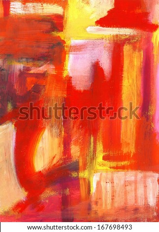 art abstract painted background with bright yellow, orange and red blots