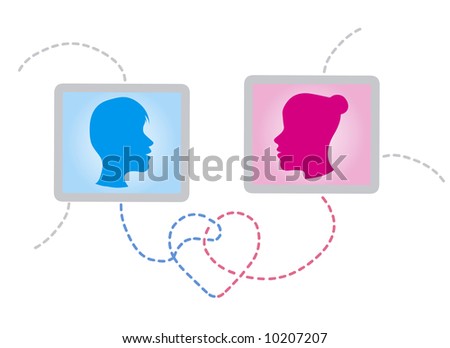 A couple in love by a computer network.