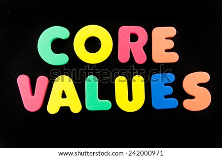 core values words in black background