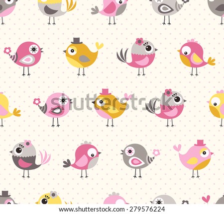 seamless cute birds colorful cartoon pattern