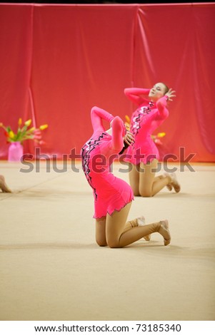 ROSTOV-ON-DON, RUSSIA - MARCH 13: unidentified participants in action at 9 International Tournament in Aesthetic Group Gymnastics AGG Oscar Cup, March 13, 2011 in Rostov-on-Don, Russia