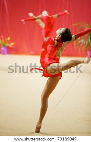 ROSTOV-ON-DON, RUSSIA - MARCH 13: An unidentified participant in action at 9 International Tournament in Aesthetic Group Gymnastics AGG Oscar Cup, March 13, 2011 in Rostov-on-Don, Russia