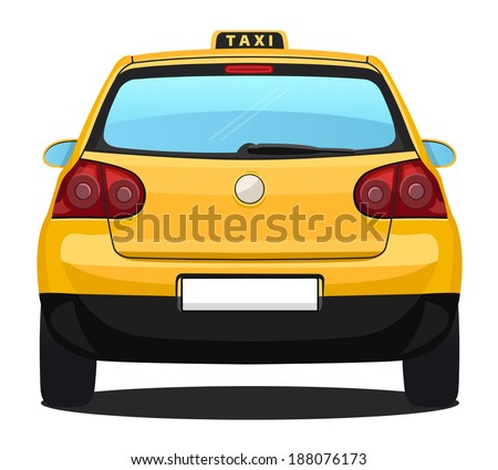 Vector Yellow Taxi Car - Cab - Back - Rear view