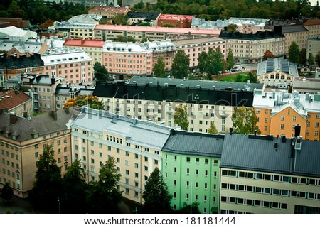View of colored houses in Helsinki, Finland