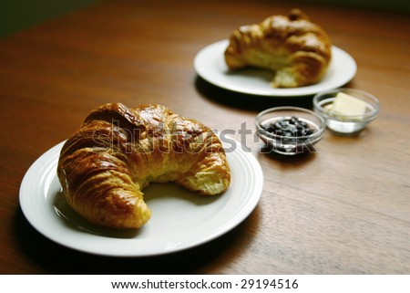 Croissant served with jam and butter