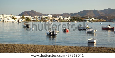 LIttle boats on water at Milos island, Greece
