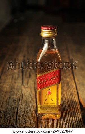 MONTREAL, CANADA - FEBRUARY 01, 2015:  Johnnie Walker is a brand of Scotch Whisky, the most widely distributed brand of blended Scotch whisky in the world.