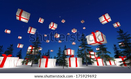 Gift box  is floating lantern over the North Pole