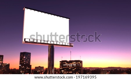 illustration of billboard in twilight with night city