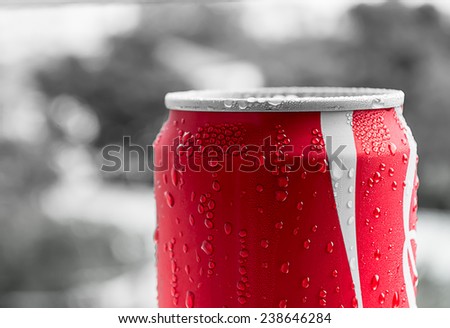 Water droplets on soda cans for background
