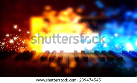piano keys on bokeh colorful light with night star in new year day