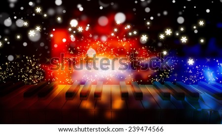 piano keys on bokeh colorful light with night star in new year day