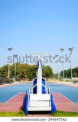 Outdoor basketball Stadium and sport light with blue sky