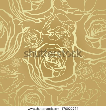Seamless Luxury Vector Vintage Pattern With Stylized Flowers Bouquets Of Roses. Golden Bouquets On A Beige Background.