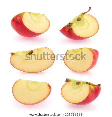 Red apple slice collection isolated on white background