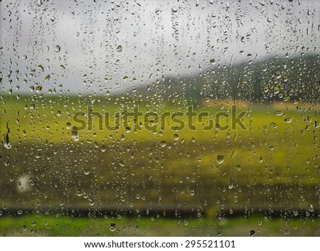 in raining day. A view of road and rural area from the window outside of Kyoto, Japan