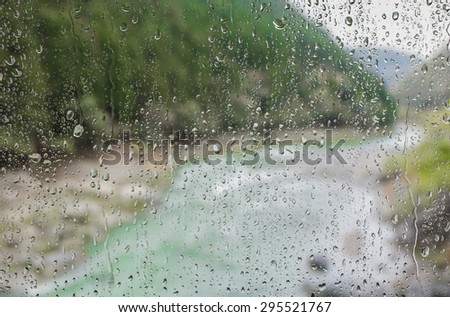 in raining day. A view of mountains and river from the \