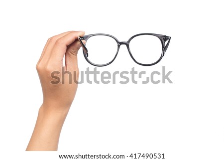 hand holding Eye Glasses Isolated on White background