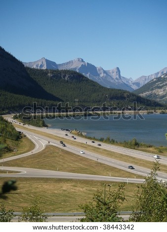 Gateway to the mountains, Highway 1, the Trans Canada, east of Canmore, Alberta, Canada