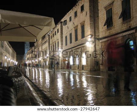 Wet street after rain in the old city of Dubrovnik, croatia
