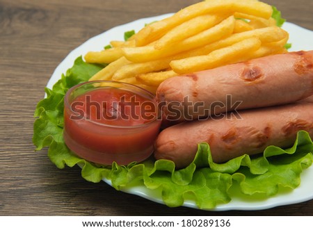 French Fries, Sausages with Ketchup