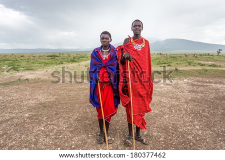 Two young Maasai live in Maasai Village near Ngorongoro  Conservative area ,Tanzania