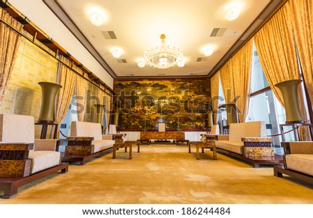 Ho Chi Minh City, Vietnam - April 5 , 2014: Reception room at the Reunification Palace, previously the Independence. It was used as headquarters by the South Vietnamese cabinet during the Vietnam War.