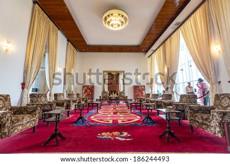 Ho Chi Minh City, Vietnam - April 5 , 2014: Meeting room at the Reunification Palace, previously the Independence. It was used as headquarters by the South Vietnamese cabinet during the Vietnam War.