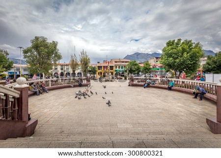 Huaraz, Peru/South America - December 16th 2014: The Monument near Plaza De Armas in Peruvian city of Huaraz, Centre of Huaraz City.