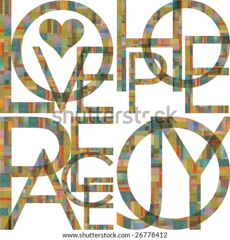 Love, Hope, Peace Joy type illustration