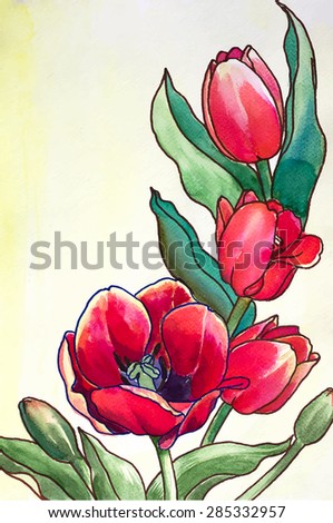 watercolor vector flowers tulips