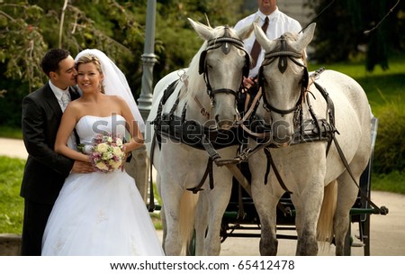 stock photo wedding couple carriage
