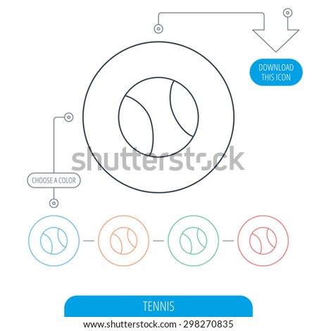 Tennis equipment icon. Sport ball sign. Team game symbol. Line circle buttons. Download arrow symbol. Vector