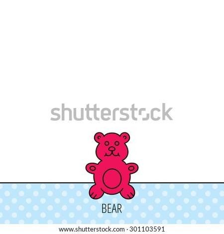 Teddy-bear icon. Baby toy sign. Plush animal symbol. Circles seamless pattern. Background with red icon. Vector