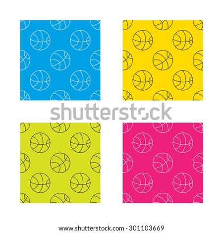 Basketball equipment icon. Sport ball sign. Team game symbol. Textures with icon. Seamless patterns set. Vector