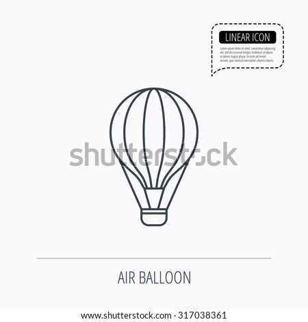 Air balloon icon. Fly transport sign. Airship travel symbol. Linear outline icon. Speech bubble of dotted line. Vector