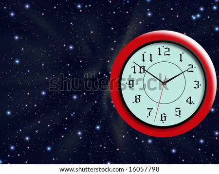 Clock is floating in space. Time