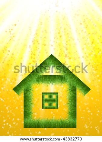 The ecological house from a green grass on a yellow background
