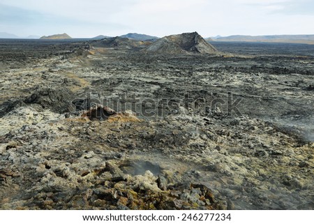 Volcanic landscape in Krafla geothermal area, Iceland.