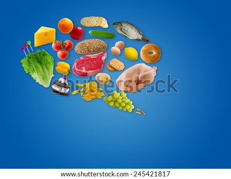 Group of isolated food as speech cloud