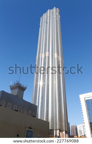 World Trade Center Tower, Abu Dhabi, United Arab Emirates - November, 2014: A landmark addition to the Abu Dhabi skyline, World Trade Center Abu Dhabi marks the contemporary revival of a historic city