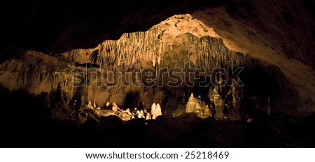 Panoramic view of a lit room inside the cave at Florida Caverns State Park