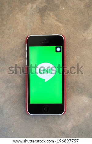 Khonkaen, THAILAND - MAY 30, 2014: IPHONE 5C white 16GB on the LINE Application