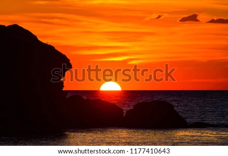 Sunset horizon sea water landscape. Sunset sea horizon panorama. Orange sunset sea horizon view at sunset